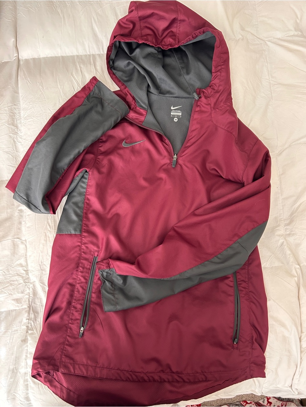 Nike Women's Maroon and Gray Hooded Ski Pullover Jacket